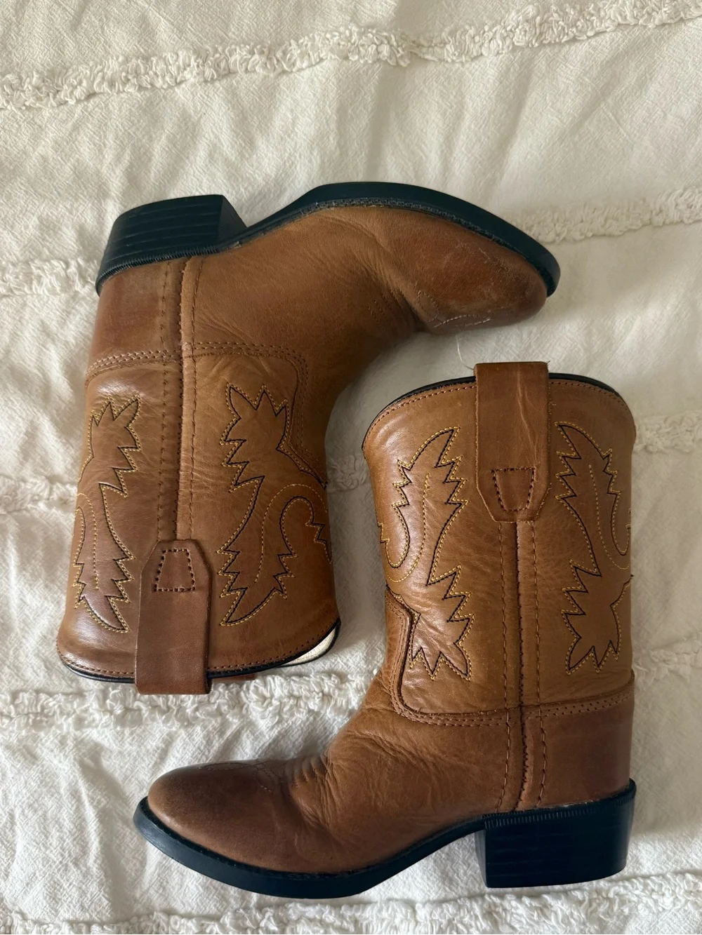Old West Tan Leather Western Boots - 7T